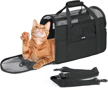 Транспортна сумка для котів та собак, дихаюча та легка, переноска для котів з регульованим плечовим ременем, знімний м'який матрац (Чорний, M)