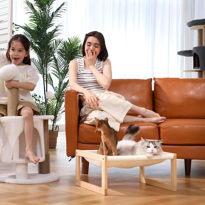 Cat bed and dog bed, elevated, large, and breathable, made of high-quality birch plywood, 53W x 42L x 25H cm - Ideal for cats and small dogs (white)