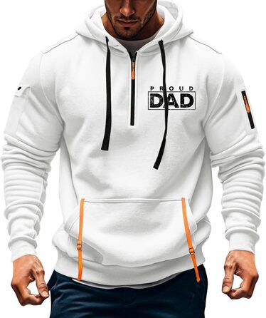 Світшот чоловічий з капюшоном на змійці, вінтажний, великий, з багатьма кишенями (3XL, #8white)