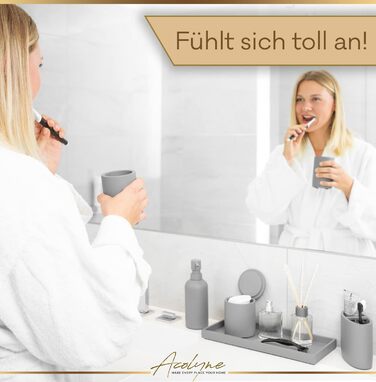 Набір аксесуарів для ванної кімнати Acolyne® Premium (5 шт.) з високоякісного гірського воску | Набір дозаторів для мила, органайзер для ванної кімнати, стакан для зубної пасти | Сірий колір