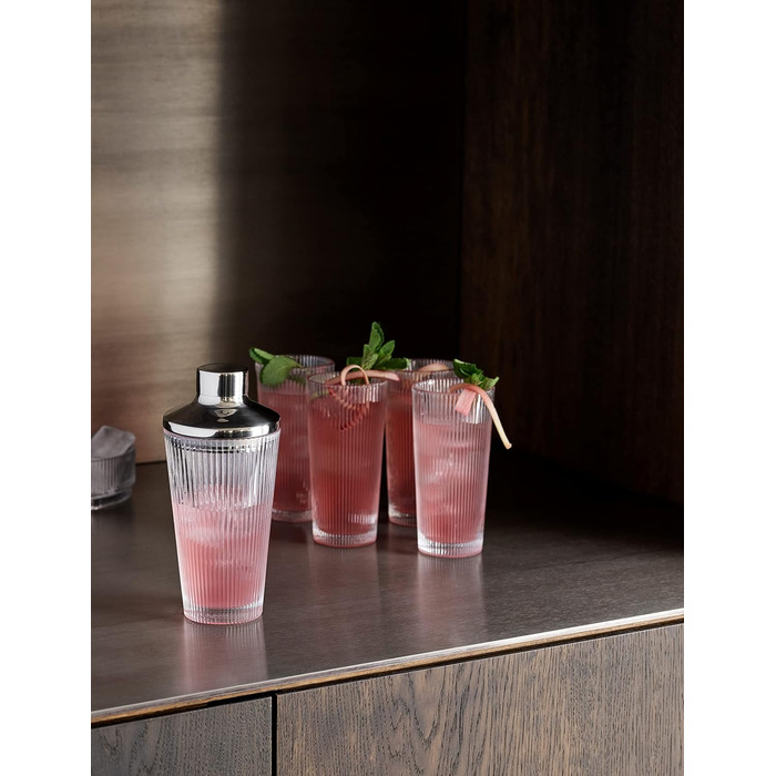 Stelton Pilastro Longdrink Glasses - Ribbed Water Glasses Set - Dishwasher Safe, Stackable, for Hot & Cold Drinks - 300ml - Set of 4