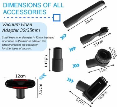 Набір насадок для пилососа BUZIFU 7 шт. 32-35 мм: універсальні насадки для меблів, матраців та щілин. Сумісні з Kärcher, Miele, Siemens, AEG, Bosch, Panasonic, Philips.