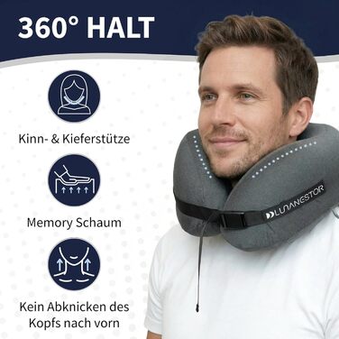 Подушка для подорожей з Memory Foam: для літака, авто, потяга – анатомічна, сіра, з чохлом
