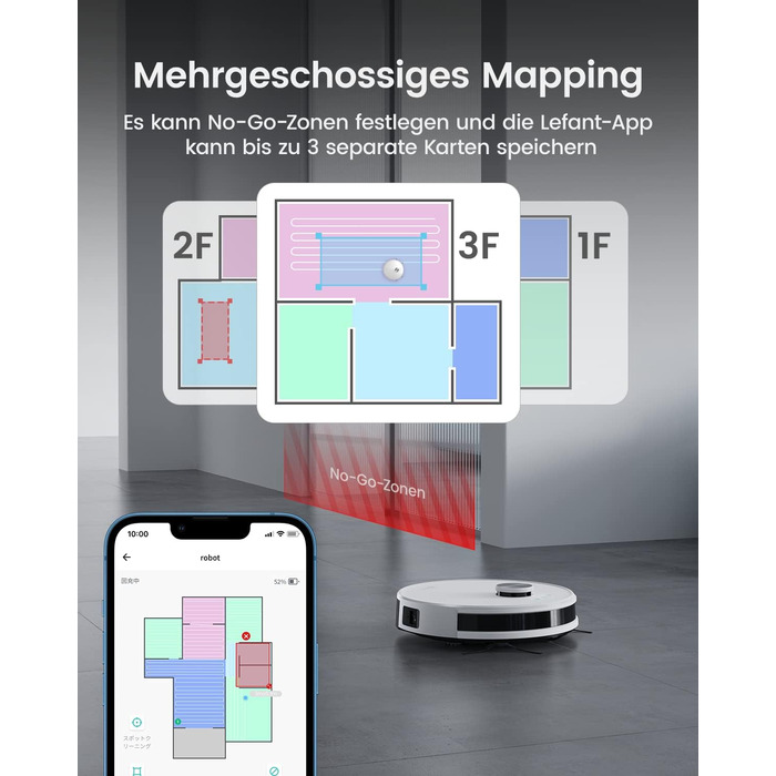 Робот-пилосос LEFANT M1 з функцією миття, картографуванням, 5500Pa, для тварин та твердих поверхонь, керування через додаток/Alexa, білий