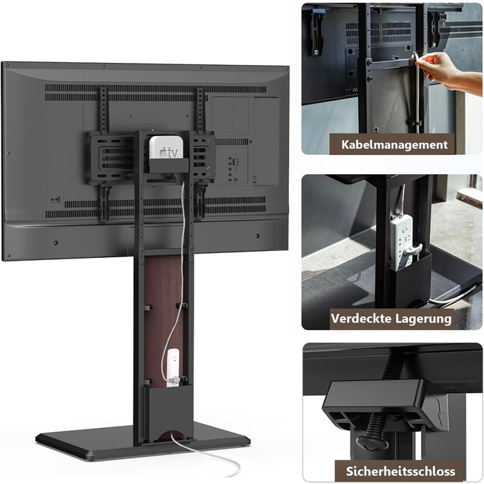 FITUEYES Adjustable TV Stand with Wood Shelf - Swivel & Height Adjustable TV Floor Stand for 32-65 inch TVs (VESA 400x400, Up to 40kg)