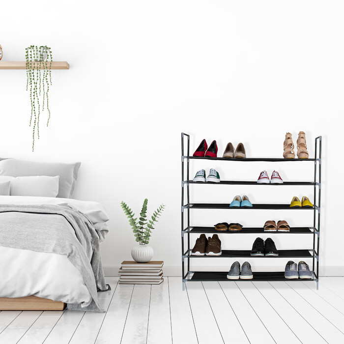 Relaxdays shoe rack with fabric shelves, 1 m