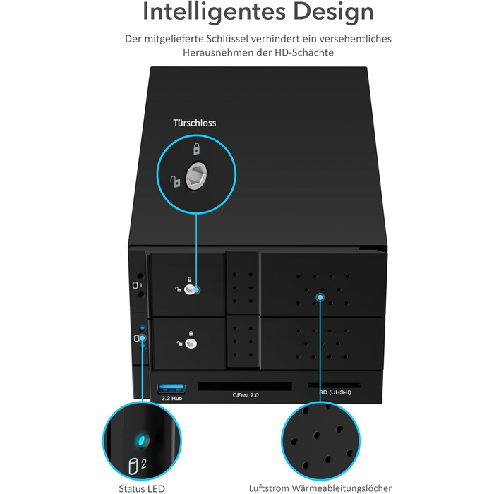 SABRENT Док-станція для жорстких дисків 2 відсіки USB A/C з RAID, SATA SSD/HDD, 2.5/3.5 дюймів, 5Gbps, підтримка 10TB