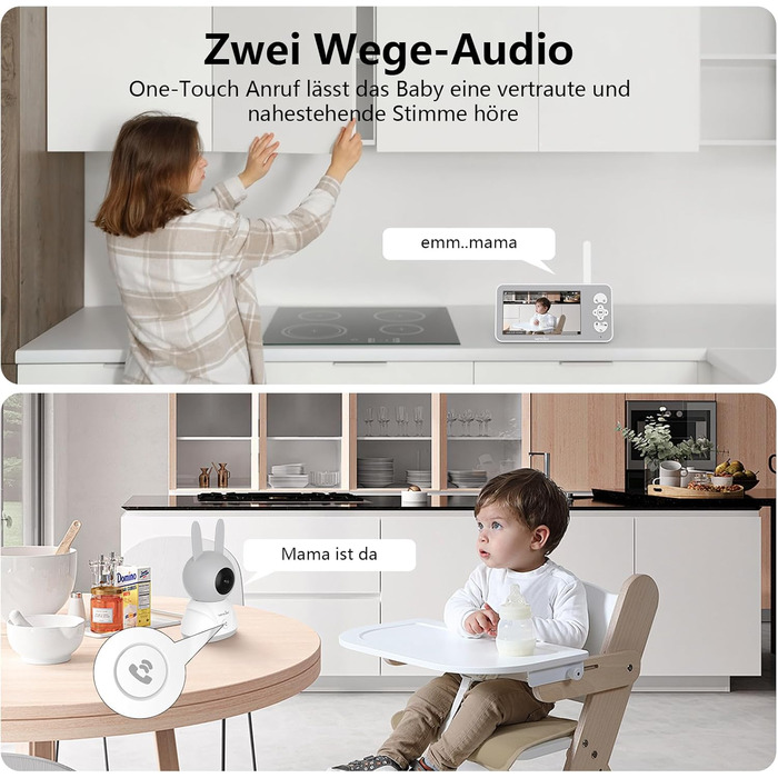 Відеоняня Wansview з камерою та APP - 5-дюймовий монітор для дитини без Wi-Fi з камерою для дитини 2.4/5 GHz, нічне бачення, відстеження руху, 2-сторонній аудіо, визначення температури, детекція руху/звуку