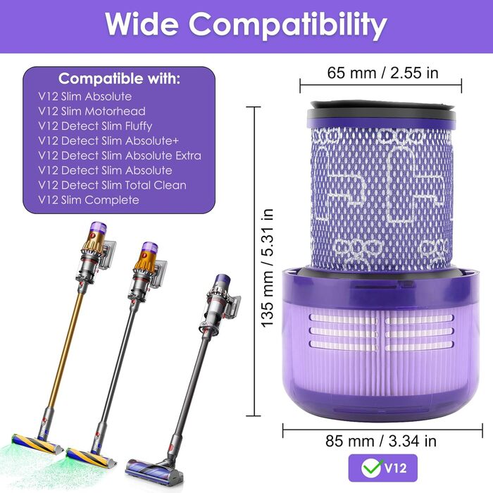 Фільтр HEPA для пилососа Dyson V15 Detect/V11/V12 (3 шт) - Комплект мийних та багаторазових фільтрів 970013-02