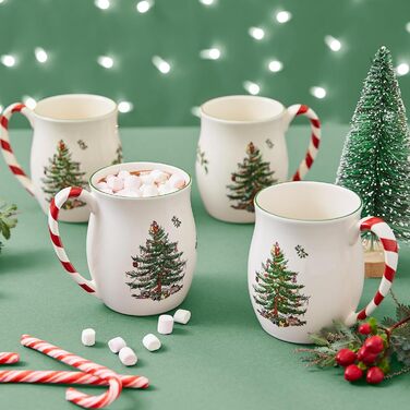 Набір з 4 кружок Portmeirion Spode з різдвяним ялинковим мотивом і ручками у вигляді льодяників