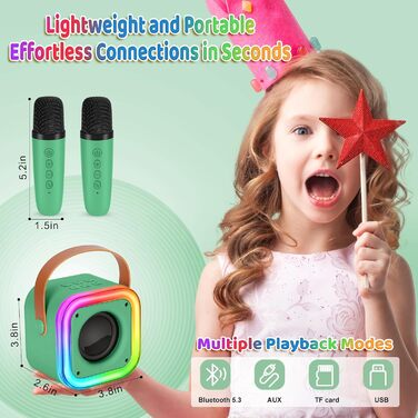 Караоке машина Spinosaurus для дітей з 2 мікрофонами, Bluetooth, LED-підсвічування, для віку 3-12 років