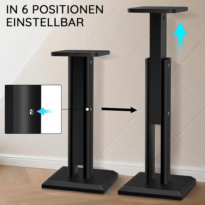 Підставка для акустики 65-85см, регульована по висоті, дерев'яна, для сателітної акустики, 4-10 дюймів, 20кг, 2 шт., чорний