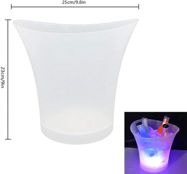 LED Ice Bucket, Standard 5L Large Capacity Bottle Cooler with Multi-Color Changing for Party/Home/Bar, Waterproof Champagne Cooler Drink Container Champagne Wine Beer Ice Bucket (Does Not Include Batteries)