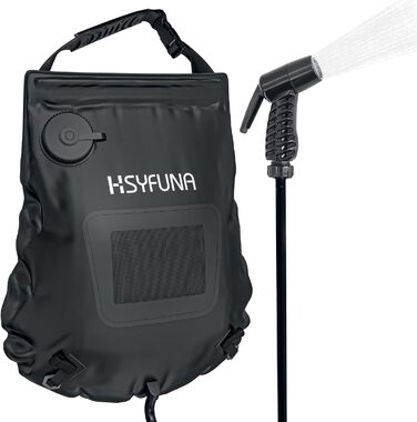 HSYFUNA Camping Shower, 5 Gallons/20L with Temperature Indicator Solar Shower Camping, Warm Water 45°C Camping Shower Outdoor, for Hiking Climbing