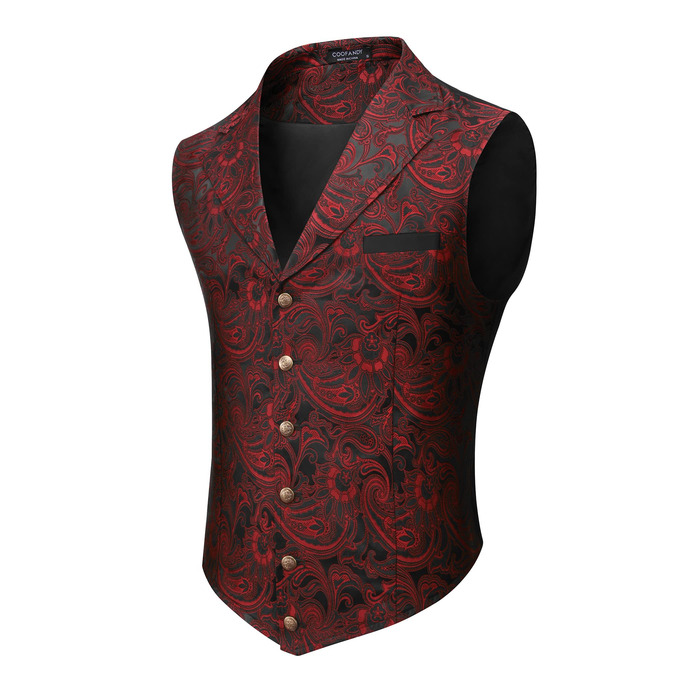 COOFANDY Жилет чоловічий з візерунком пає, вікторіанський, готичний, стимпанк, формальний, смокінг з гострим лаплями, колір вишневий M