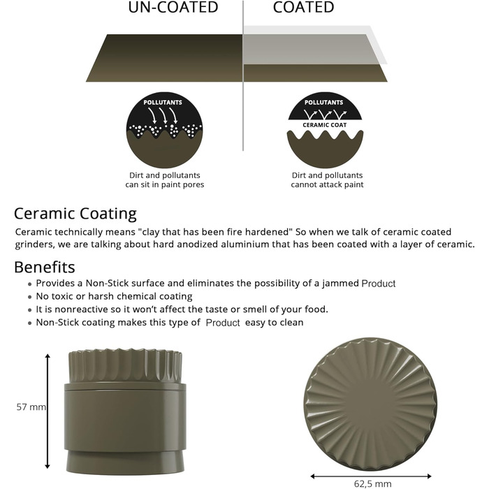 Toothless herb grinder Ø 63 mm | Nano-ceramic coated for non-stick grinding | 5-piece with integrated storage container in the lid (Mud)