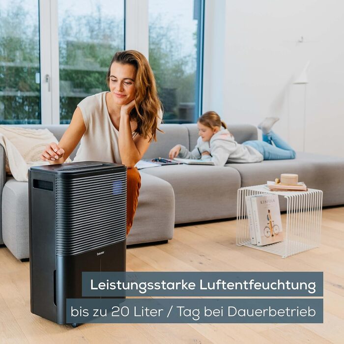 Beurer LE 150: Електричний осушувач повітря - 12 л/24 год, для дому та сушіння білизни, тихий, проти цвілі та запахів, резервуар 2 л, до 30 м²