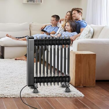 Масляний радіатор Sonnewelt 2500W з WiFi, термостатом та пультом, 11 ребер, чорний