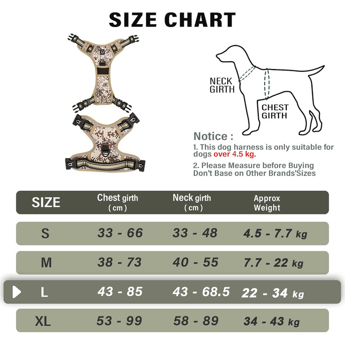 Нагрудник для собак No-Pull, анти-тягнучий, великий, середній, малий - м'який, дихаючий, регульований, світловідбиваючий, з м'якою ручкою (XL, камуфляжний коричневий)