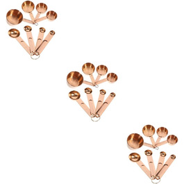 Amosfun 3-Piece Measuring Spoon Measuring Cup Set - Measuring Cups for Dry Ingredients - Basic Kitchen Utensil - Spoon Mini Cups with Lid and Straw - Reusable Cutlery - Drinking - Stainless Steel - Rose Gold