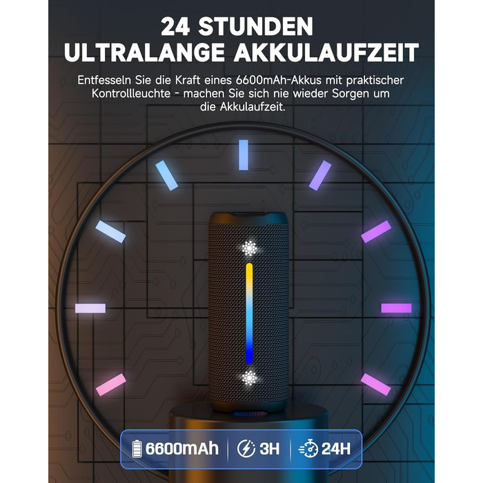 Bluetooth Портативна Колонка OHAYO з LED підсвіткою, 25W, IPX7, 24h, Bass Boost, 6 RGB режимів, для активного відпочинку, чорна