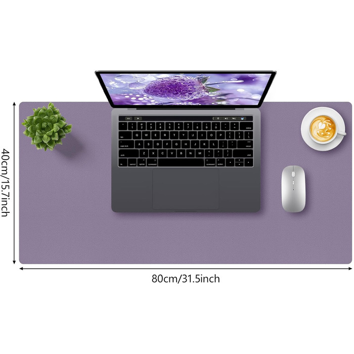 Килимок для столу Niviy з екошкіри XXL, 80x40 см, антиковзаючий, водонепроникний, для офісу, дому та ноутбука, м'яка підкладка з алькантари (лавандовий)