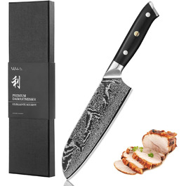 Японський ніж Wakoli Nitoko Santoku 18 см з дамаської сталі (67 шарів) VG10, HRC 60, G10 руків'я, Full Tang, для чистих нарізок, у подарунковій коробці