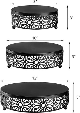 Набір металевих підставок для тортів Hedume (3 шт.), чорний колір, діаметр 20.3, 25.4, 30.5 см. Ідеально для десертів, тістечок, цукерок, вечірок, свят та днів народжень.