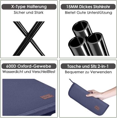 Складний туристичний стільчик MOONCY, 33x26.5x32 см, до 120 кг, для кемпінгу, риболовлі та відпочинку на природі (зелений/блакитний)