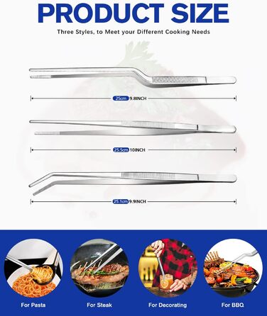 Набір кухонних пінцетів 10 дюймів, професійний, з нержавіючої сталі, для приготування, декорування та BBQ