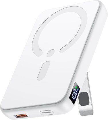 Пауербанк MagSafe 12000mAh з бездротовою зарядкою для iPhone, PD 22.5W, USB-A вихід, LED-дисплей, Type-C вхід/вихід, білий