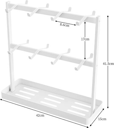 YUMORE Mug Rack with 16 Hooks, Mug Stand, Metal Coffee Cup Holder with Storage Bottom, Coffee Cup Holder, Cup Rack for Kitchen, Dining Room, Cafe Counter, 42 * 15 * 41.5cm (White)