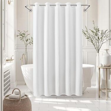 Водонепроникна штора для душу з вафельного текстилю 180x190 см, 260 GSM, біла. Преміум якість, анти-грибок, 10 петель, стиль готелю/SPA, машинне прання