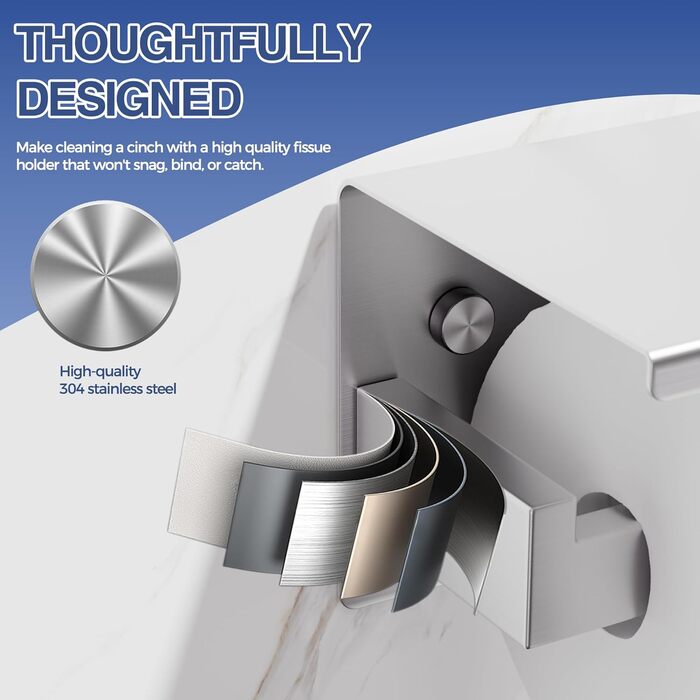 Тримач для туалетного паперу Aikzik без свердління, stainless steel (нержавіюча сталь) з 2 клейкими гачками, настінний аксесуар для ванної кімнати, чорний/сріблястий