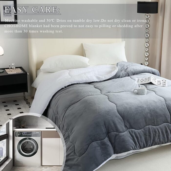 Плед CHOSHOME: теплий фланелевий плед з мікрофібри, Sherpa, двосторонній, 130x150 см