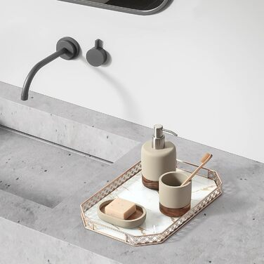 Набір аксесуарів для ванної кімнати, 3 шт. (дозатор мила, стакан, миска) з бетону та акації, подарунок для дому