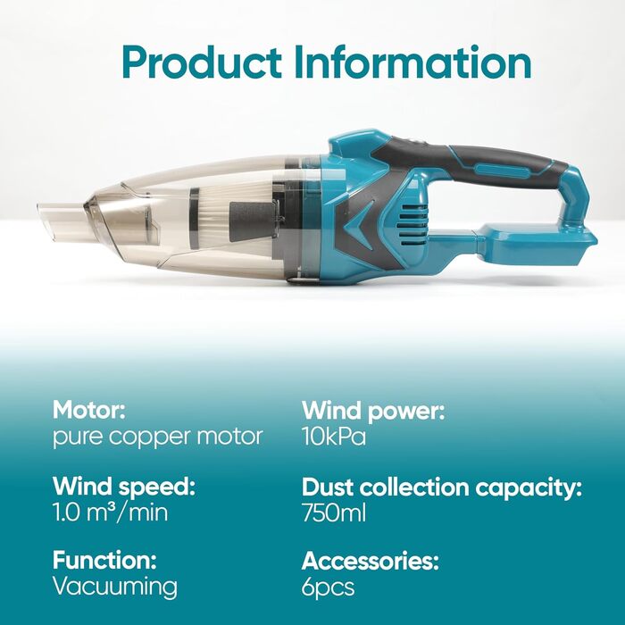 Акумуляторний ручний пилосос Makita 18V, 10000Pa, 4-в-1 для дому, авто, шерсті тварин, 0.75л (без акумулятора)