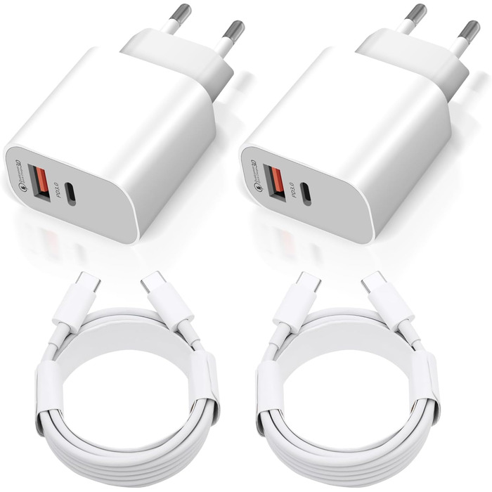 Подвійне зарядне USB-C 20W з кабелями для iPhone 16/15/iPad та інших пристроїв