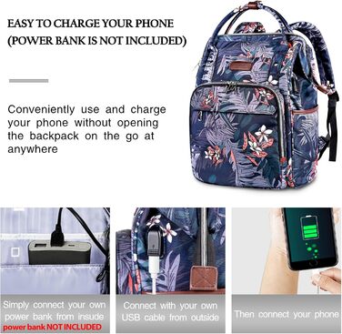 Рюкзак для ноутбука Vankean для жінок, 15.6-16.2 дюйми, з USB-портом, водонепроникний, для роботи/школи/подорожей, квітковий дизайн, темно-синій/червоний