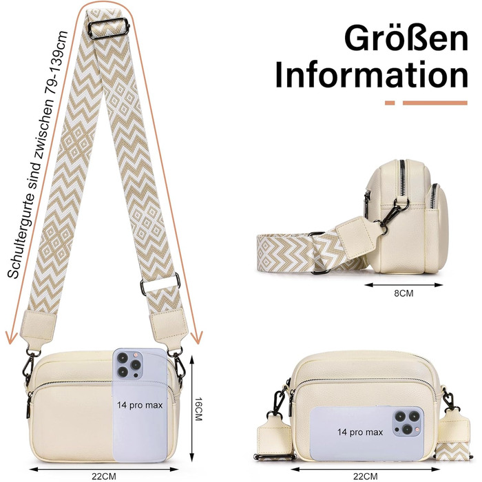 Сумка жіноча через плече бежева PU шкіра, маленька крос-боді з відстібним ремінцем