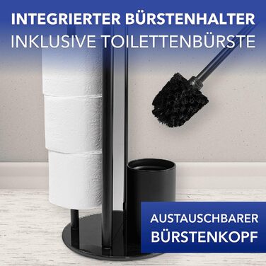 Набір для туалету WENKO Ravina 3-в-1 з тримачем туалетного паперу та щіткою, нержавіюча сталь, чорний, Ø 20 x 70 см