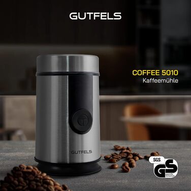 Електрична кавомолка GUTFELS COFFEE 5010, 50 г, нержавіюча сталь, з віконцем, SAFE-CLOSE