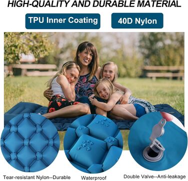 NHOWIN Self-Inflating Camping Mat - 9cm Thick, with Foot Pump & Pillow - Portable Ultralight Sleeping Pad for Hiking & Backpacking