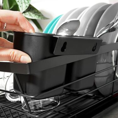 Сушарка для посуду з підставкою для столових приборів Drip, чорна, метал і пластик, 43x32x14,5 см
