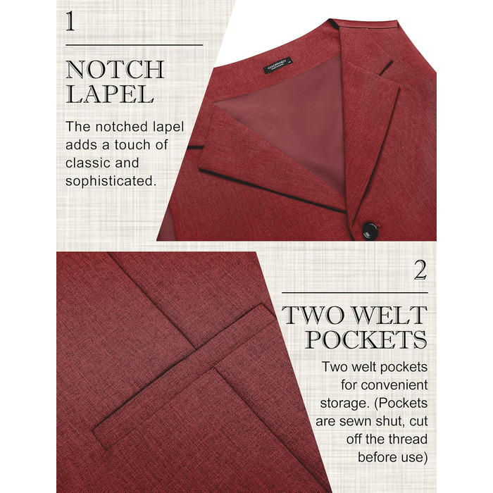 Жилет чоловічий COOFANDY, підходить для піджака, стильний, колір лосось (XXL, Червоний/Подорож, однотонний (Getaway Solids))