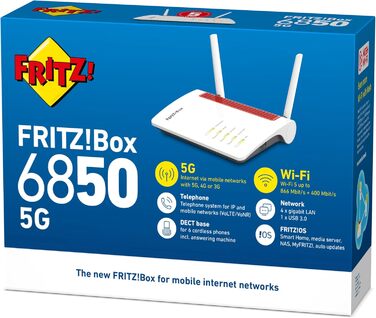 Роутер FRITZ!Box 6850 5G International: 5G, Wi-Fi 6, Gigabit LAN, DECT, USB 3.0