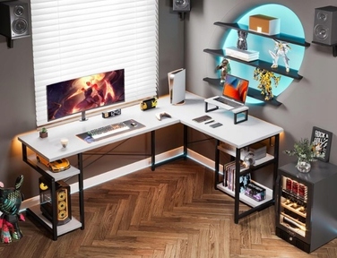 Кутовий ігровий комп'ютерний стіл 168x120 см, білий, з подовжувачем