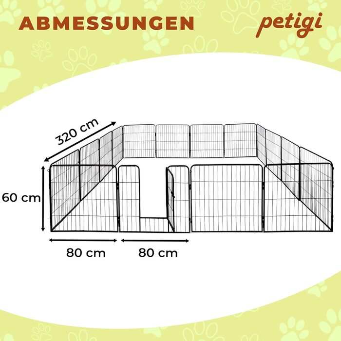 Переносний вольєр для цуценят Petigi, сталевий, з порошковим покриттям, розкладний, розмір 80x60 см