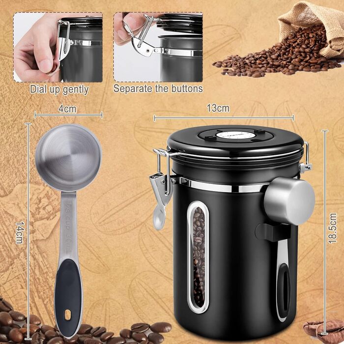 Пурпеді Кафедоза: герметичний контейнер для кави з нержавіючої сталі 1,8L, для кавових зерен, чаю, горіхів, какао, зберігає свіжість