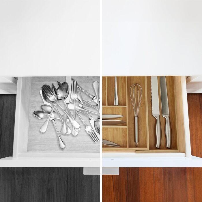 Relaxdays Cutlery Box Bamboo, Extendable, Cutlery Insert for Drawers, Drawer Insert HBT 6.5x57.5x43 cm, natural